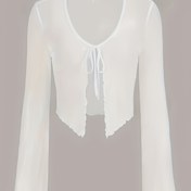 Resim Kadınlar için Bale İlhamlı Şeffaf Mesh Crop Top, Bağcıklı Detaylı - Kolsuz, Volanlı Etek, Beyaz, Dans ve Rahat Kıyafetler İçin Mükemmel, Çok Yönlü Moda Parçası | Bale İlhamlı Tasarım | Mesh Kumaş 