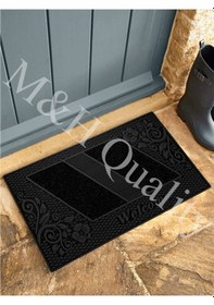 Resim Çiçekli Modeli Welcome Yazlı Kapı Önü Paspası Siyah Rengi Siyha 