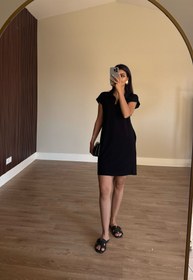 Resim Polo Yaka Modal Siyah Elbise - L 