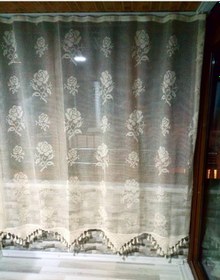 Resim Buldan Tül Perde El İşi Dantelli Naturel Gül Çiçek Desen 190x150 