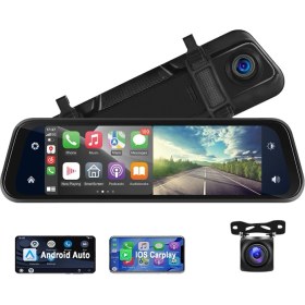 Resim Teknomie 9.66'' Carplay & Android Auto Araç Içi Dikiz Aynası Dvr – 2k Ön + 1080P Arka Kamera, IPS Dokunmatik Ekran, Sesli Komut, Gece Görüş, IP67 Su Geçirmez 