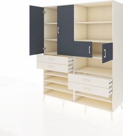 Resim Kronos Gardrop 11 Raflı 4 Çekmeceli 4 Kapaklı 176x59x221 Aytaşı-antrasit/aytaşı Antrasit/aytaşı 