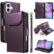 Resim iPhone Uyumlu 17 Çok Kartlı Cüzdan Cilt Telefon Kasası İçin Mor 