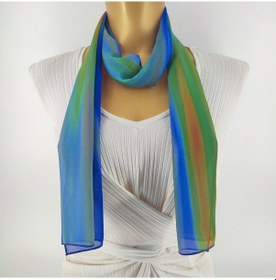 Resim Paredora Soft Çizgili Yeşil Turuncu Uzun Fular Çok Renkli 