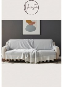 Resim Pamuklu Koltuk Örtüsü 180 210 Cm Leke Tutmaz, Dayanıklı, Modern Tasarım Gri 