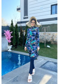 Resim Remsa Mayo Liralı Tam Kapalı Tesettür Mayo Zincir Orkide R058 Zişan Lacivert 
