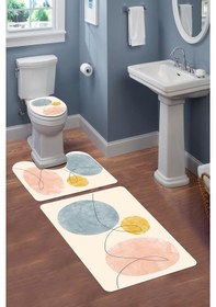 Resim Modern Desenli Dijital Baskı 3 Lü Banyo Paspas Takımı Yıkanabilir Kaymaz Tabanlı Klozet Takımı Klz0005 Renkli 