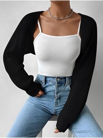 Resim Moibody Triko Örgü Reglan Kol Bolero Hırka Kore Tarzı 4 Mevsim Siyah 