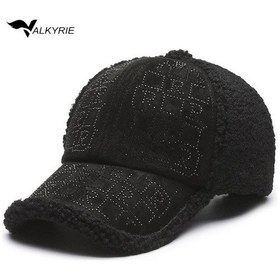 Resim Valkyrie Peluş Şapka Kadın Siyah Renk Taş Detaylı Kışlık Şapka Ayarlanabilir Siyah Siyah 