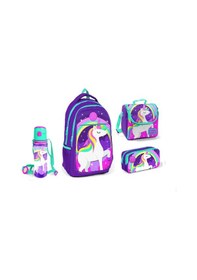 Resim Coral High Lacivert Unicorn Desenli Beslenme Okul Çantası Kalemlik + Matara 