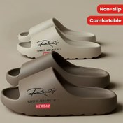 Resim 1 Çift Unisex Kalın Yumuşak Terlikler, Dayanıklı ve Rahat İç/Dış Mekan Kaydırmalı Ayakkabılar Dokulu Taban Tasarımlı, Düz Renkli Harf Baskılı Moda Ayakkabı, Siyah, Beyaz, Kahverengi renklerde mevcut 