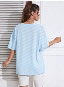 Resim Çiçek Desenli T-shirt - Bebe Mavisi Oversize Baskılı Bisiklet Yaka Bebe Mavisi 