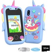 Resim Cloud011 Mavi Dokunmatik Kameralı 32gb Kız Çocuk Unicorn Dokunmatik Ekran Eğitici Oyunlu Oyuncak Telefon 