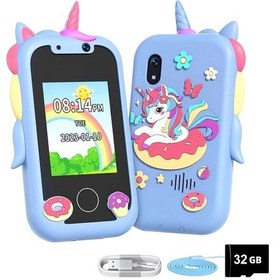 Resim Cloud011 Mavi Dokunmatik Kameralı 32gb Kız Çocuk Unicorn Dokunmatik Ekran Eğitici Oyunlu Oyuncak Telefon 