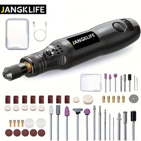 Resim JANGKLIFE Döner Alet Seti, 3 Hızlı, USB Şarj Edilebilir 360mAh Pil, 36V Maksimum Çalışma Gerilimi, DIY El İşleri, Taşlama için Çok Amaçlı Alet, Ev Projeleri için Ek Parça Seti ile 