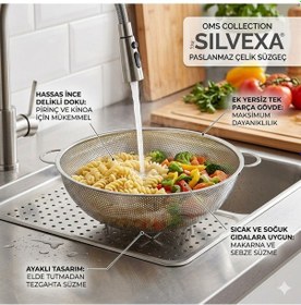 Resim Oms Collection Sılvexa Ayaklı %100 Paslanmaz Çelik İnce Delikli Süzgeç 7502 - 28 Cm - Gümüş 