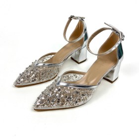 Resim Gloriys Ayakkabı & Çanta Gümüş incili 6 cm kalın topuklu ayakkabı 01328 