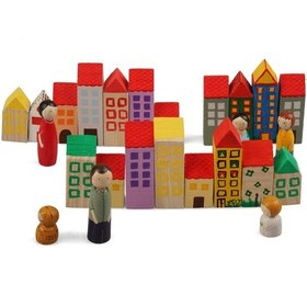 Resim Ahşap Dekoratif Peg Ailesi Ve Kule Ev Şehir Boyama Seti 12 Farklı 