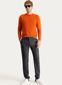 Resim Koyu Lacivert Slim Fit Dar Kesim Ekose Likralı Kanvas / Chino Pantolon Kigili