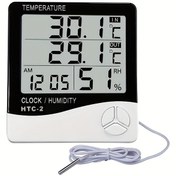 Resim 1 Adet İç Mekan Duvara Monte Elektronik Termometre Higrometre Saat - Büyük Dijital Ekran, 0.1 Doğruluk, Beyaz, Pil ile Çalışır (AAA Dahil Değildir), Ev Ofis Yatak Odası için, Minimalist Tasarım, Dayanıklı Plastik Kasa, Metalik Prob 