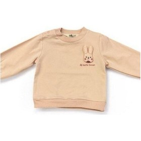 Resim Kız Bebek Tavşan Baskılı Sweatshirt-14200 Pudra 