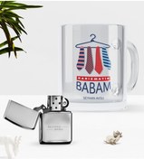 Resim Bk Gift Kişiye Özel Karizmatik Babam Cam Kupa Bardak Benzinli Çakmak Seti 