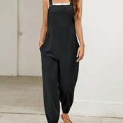Resim Kadınların Şık Tek Renk Polyester Jumpsuit, %95 Polyester %5 Elastan, Askılı Sırt, Tüm Mevsim Dokuma Kumaş, 150g/m² - Çok Yönlü Casual Giyim 