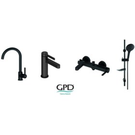 Resim GPD Gildo Siyah Banyo Bataryası Ve Siyah Sürgülü Duş Seti Mbb165-s Dst57-s Mlb165-s 