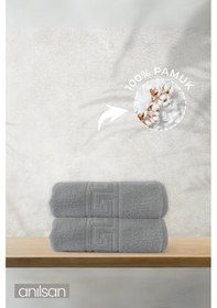 Resim 2'li Gri Greek El Havlusu - 50x90 Cm, 225 Gr, %100 Pamuk, Spa Ve Otel Havlusu, Günlük Kullanıma Uygun Gri 
