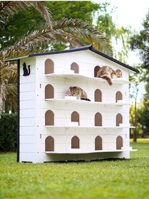 Resim MANDU Bahçeli Kedi Apartmanı (kedi evi) + Mama kapları hediye 