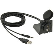 Resim Usb 2.0 Ve 3.5mm Erkek - Dişi Uzatma Kablosu, Araba Gömme Montajlı, Uzunluk: 2m 