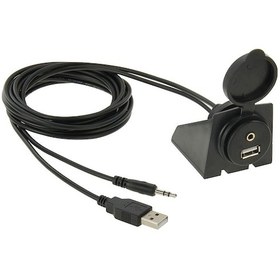 Resim Usb 2.0 Ve 3.5mm Erkek - Dişi Uzatma Kablosu, Araba Gömme Montajlı, Uzunluk: 2m 