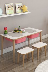 Resim moniev Çocuk Çalışma Masası Oyun Ve Etkinlik Masası Yaz Sil Çiftli Masa Tabureli 