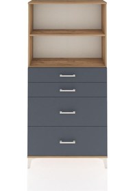 Resim Arges Dolap 2 Raflı 4 Çekmeceli 88x30x182 Çam-antrasit Atlas Çam 