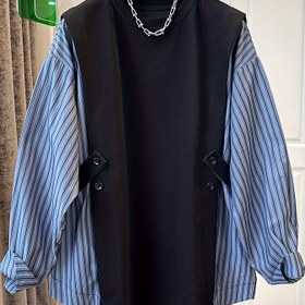 Resim Kadınlar için Oversize Sahte İki Parça Çizgili Kazak Ceket - Kahverengi/Bej/Beyaz Yatay Çizgili Yaka & Manşon Düğmeli-Ön Kapalı Süveter Palto, Gündelik Ofis Giyimi, İlkbahar/Sonbahar İkileme Parçası (Makinede yıkanabilir) 