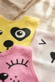 Resim BUUDE Lumi 3'lü Paket Hayvan Figürlü Yumuşak Dokulu Bebek Mama Önlüğü Seti - %100 Pamuklu Ve Sıvı Emici 0- 