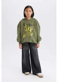 Resim DeFacto Kız Çocuk Oversize Geniş Kalıp Kapüşonlu Baskılı Sweatshirt D1567A824WNKH210 Haki 