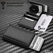 Resim Erkekler için İnce RFID Engelleme Cüzdan, 6 Yuvalı ve Nakit Saklama Alanlı Siyah Karbon Fiber Alüminyum Alaşım Kartlık - Tarama ve Hırsızlık Koruma, 5 Folyo Kart - İdeal Hediye 