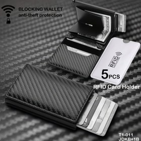 Resim Erkekler için İnce RFID Engelleme Cüzdan, 6 Yuvalı ve Nakit Saklama Alanlı Siyah Karbon Fiber Alüminyum Alaşım Kartlık - Tarama ve Hırsızlık Koruma, 5 Folyo Kart - İdeal Hediye 