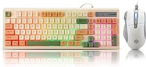 Resim Guiheng Oyun Klavyesi ve Fare Kombinasyonu, 104 Tuşlu Işıklı Bilgisayar Klavyesi, PC MAC Xbox Gamer için Kablolu Klavye Fare Seti (Beyaz ve Kahve Rengi) 