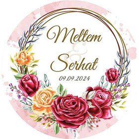 Resim Kırmızı Gül Düğün Etiket Modeli Ürünlerinize Öze 4cm - 110 Adet Folyo Sticker Renkli 