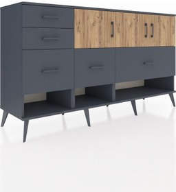 Resim Hyperion Konsol 3 Raflı 5 Çekmeceli 3 Kapaklı 176x44x99 Antrasit- Antrasit-çam/antrasit 