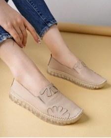 Resim Ayakdaş Saraç Detaylı Hakiki Deri Kadın Babet Ayakkabı Bej 