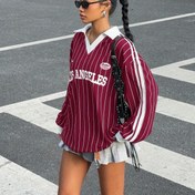 Resim Moda Kadınlar Şerit Harf ve Numara Baskılı Uzun Kollu Sweatshirt PB-868 