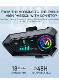 Resim Y10 2x Motosiklet Kask İntercom Çift Eşleşme Rgb Işıklı Bluetooth Kulaklık 5,3 