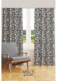 Resim Gri Flora Serisi Desenli Süet Oturma Odası Salon Fon Perde Baskılı Ekstrafor Büzgü 2 Kanat Prd-1073 Çok Renkli 