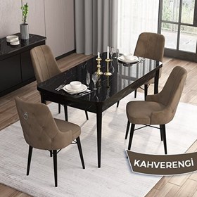 Resim Concept Are SERISI 80 x 132 cm Mdf Açılabilir Siyah Mermer Desen Masa Takımı 4 Sandalye Gümüş Halkalı 