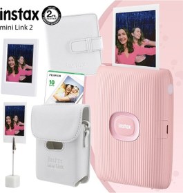 Resim Fujifilm Instax Mini Link 2 Yazıcı + 10'lu Mini Film + Deri Kılıf + Albüm Çerçeve + Kıskaçlı Stand Pembe 