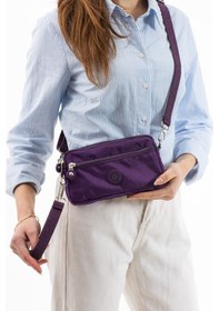 Resim Nemo Bags Mor Unisex Cüzdan, 4 Gözlü, Telefonluk, Crinkle Kumaş, Çapraz Askılı Omuz Çantası, 20x12cm Mor 