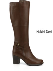 Resim GÖNDERİ(R) Kadın / Kız Kahve Antik Fermuarlı Kalın Topuklu Hakiki Deri Çizme 